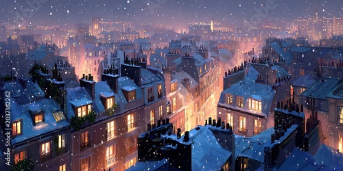 Winter Wonderland Cityscape Snowy European Streets at Night
