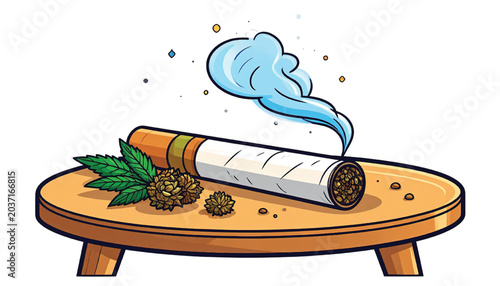 Photos Cigar on wooden table with smoke.