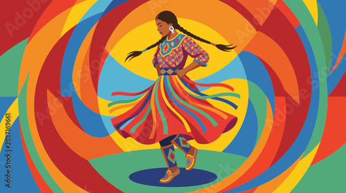 Canvastavla Native American Ribbon Skirt Dancer in Colorful Motion
