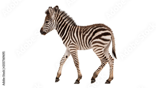 Fotografía Full length profile view of wild African zebra colt walking isolated on transpar