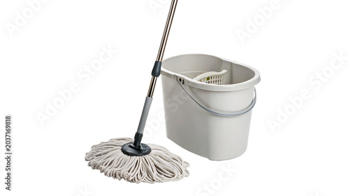 Konstfotografi Classic household cleaning mop with white bucket utility equipment isolated on t