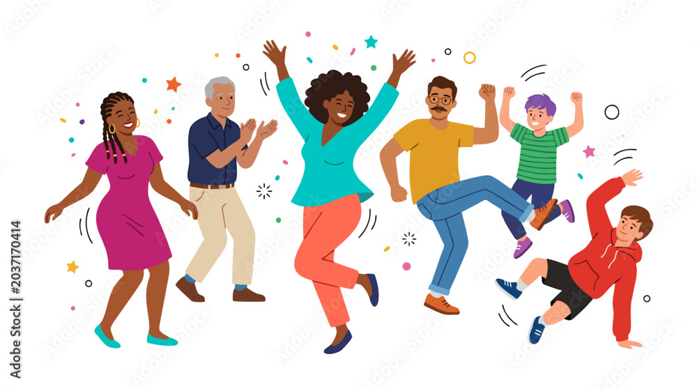 Fototapeta premium vector illustration of dancing girls group jumping and dancing silhouettes in fun music sport style with people, team, children and student activity concept