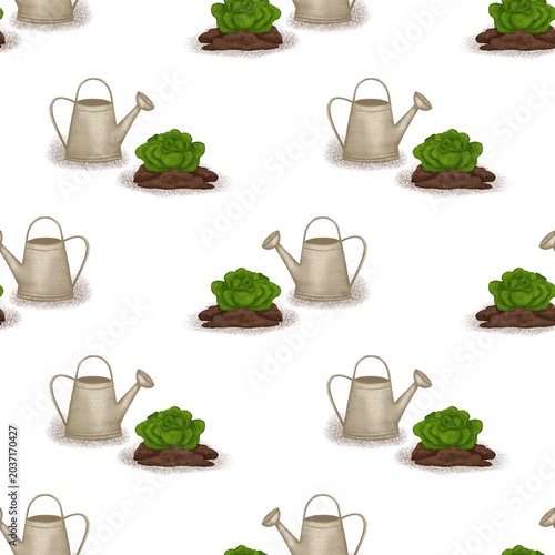 Homegrown Lettuce Garden Seamless Pattern
