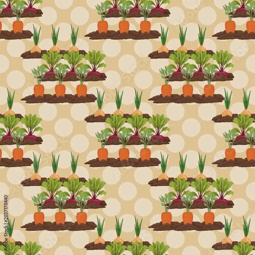 Organic Garden Vegetables Seamless Pattern