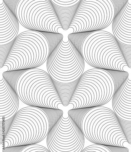Vector seamless texture. Modern geometric background with curved tiles. 