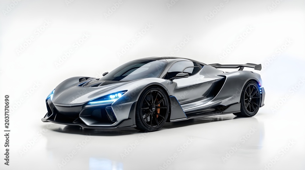 Naklejka premium Futuristic White Electric Supercar Concept in Studio Light Sleek Modern Luxury Sports Car Isolated on White Background High-Performance Electric Coupe Concept Car Design