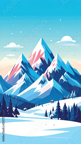 Cuadro en lienzo Snowy Mountain Peaks Under Blue Sky.