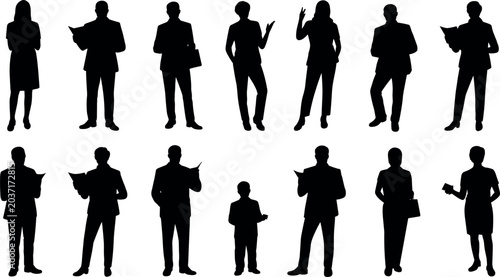 Foto Business people silhouettes set standing professional corporate workers group ma