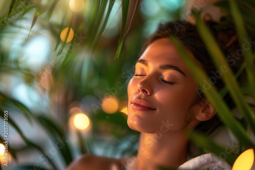 Soft light filters through lush green leaves