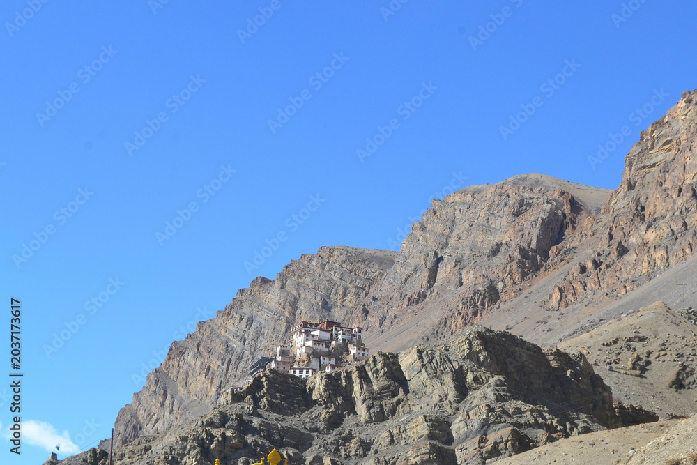 Fototapeta premium Scenic Spiti Valley Mountain Landscape with Famous Villages Monasteries and Himalayan Views