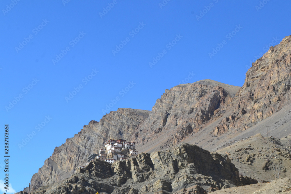 Fototapeta premium Panoramic View of Spiti Valley with Chandratal Lake Kaza and Himalayan Mountain Villages