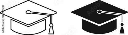 Foto Graduation cap icon set outline and solid fill versions