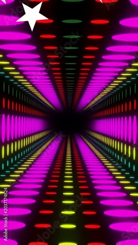 Vertical video: Star sprites entering neon tunnel, magenta bands pulsing inward to mimic motion