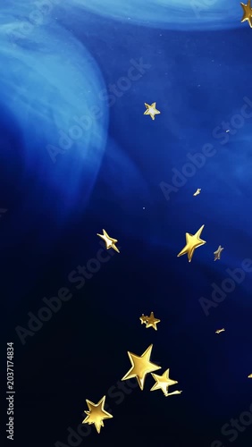 Vertical video: Cluster popping, gold stars drifting and rotating over nebula, forming wallpaper