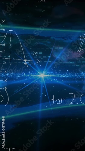 Vertical video: Central flare pulsing sends beams, causing math notes sliding in to show data