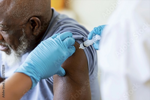 Senior afro man receiving vaccine injection from healthcare professional