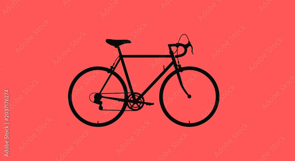 Obraz premium Black Bicycle Silhouette on Red Background, Minimalist Design