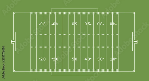 American Football Field Top View White Lines Green Background