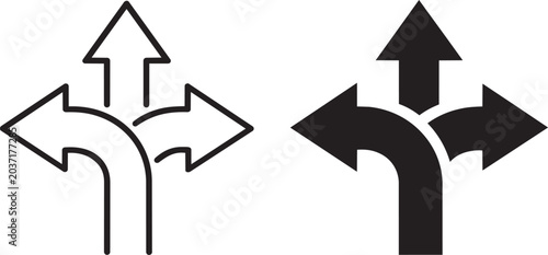 Photos Set of three directional arrows split path icon for choice and direction vector