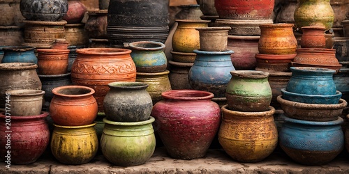 Vibrant Collection of Handcrafted Pottery Diverse Colors and Textures