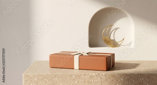 Modern Minimalist Brown Eid Gift on Stone Pedestal