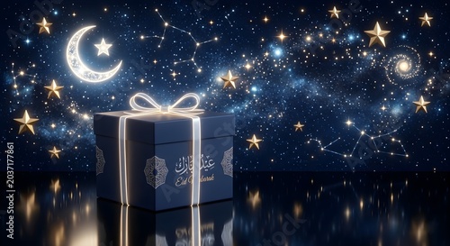 Magical Eid Gift Box under Starry Night Sky