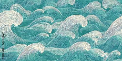 Ocean Wave Texture Teal and White Water Pattern