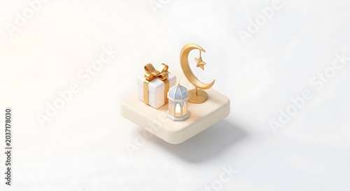 Clean Minimalist 3D Eid Gift and Moon Scene