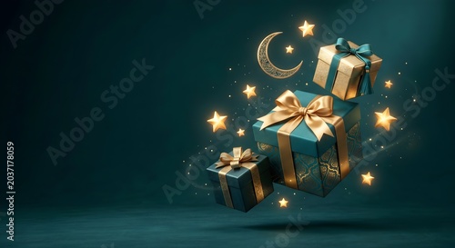 Magical Floating Eid Gift Boxes in Dark Space