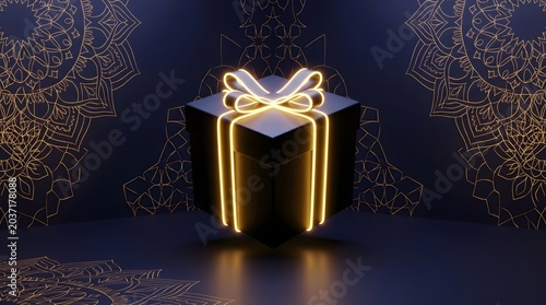 Luxurious Black Eid Gift Box with Neon Outline