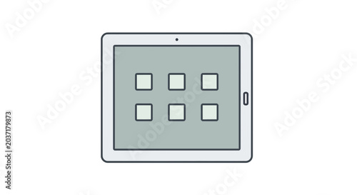 Tablet with app icons on screen, flat design, technology concept