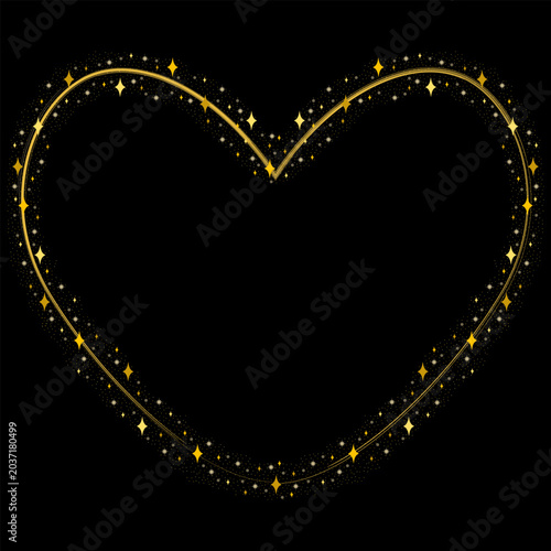 Golden Yellow Love Heart Border Frame With Glittering Star Pattern