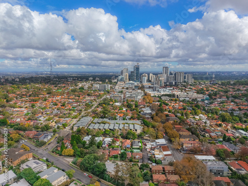 Aerial View of Chatswood CBD Skyline and Residential Suburbs in Sydney