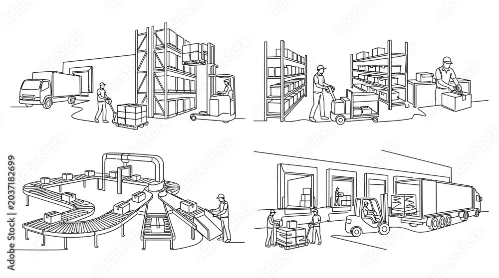 Naklejka premium Industrial warehouse operations and logistics.