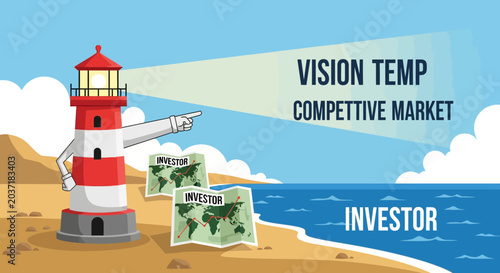 Friendly Lighthouse Mascot Character Serving as a Guiding Star Vector Illustration