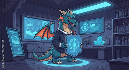 Fierce Dragon Mascot Protecting Ground Vector Art Illustration