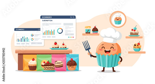 Playful Cupcake Mascot Character Illustration for Desserts and Sweets Projects
