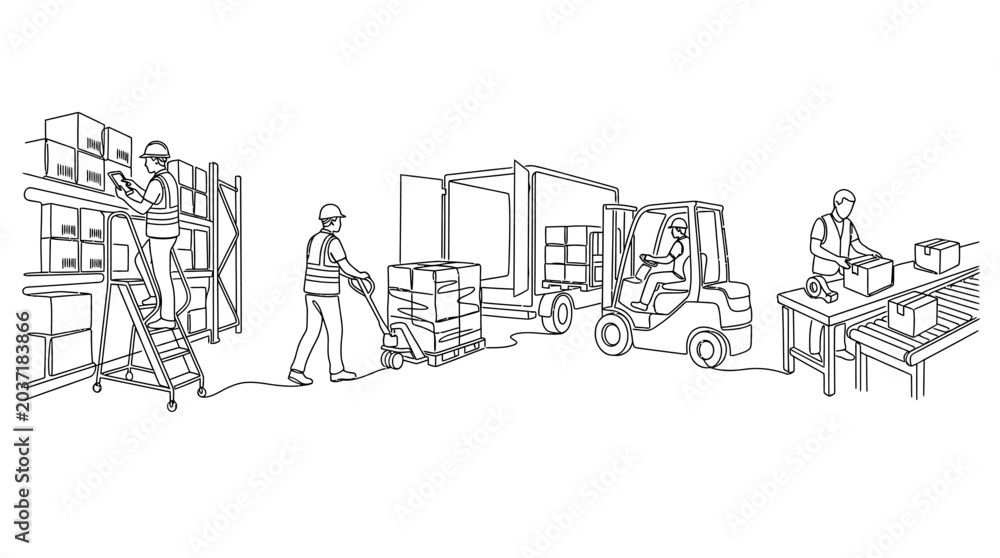 Obraz premium Warehouse workers loading boxes onto truck.