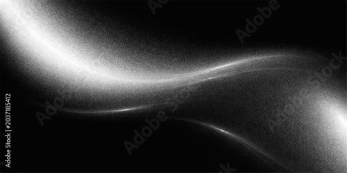 A flowing digital illustration of a black and white human body and head X-ray with glowing blue light rays and motion lines over a textured background pattern