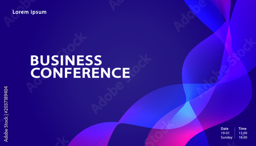 Business conference banner and corporate webinar presentation slide backdrop. Abstract flyer template featuring creative fluid shapes layout with text copy space for online seminar broadcasting 