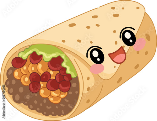 Cute Burrito Character Smiling Illustration