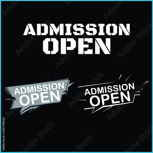 Admission open promotional typography set with stencil, banner, and dynamic lettering for institutional use