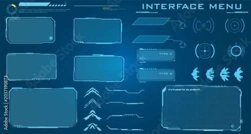Futuristic interface menu elements and HUD elements for sci-fi displays