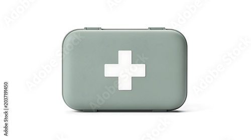 Gray first aid kit box with white cross