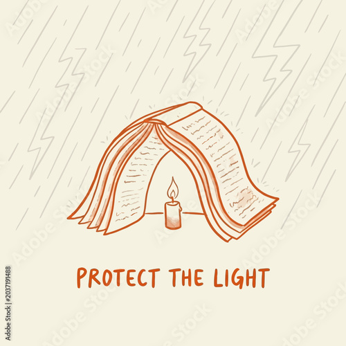 Tent with candle inside protected space.