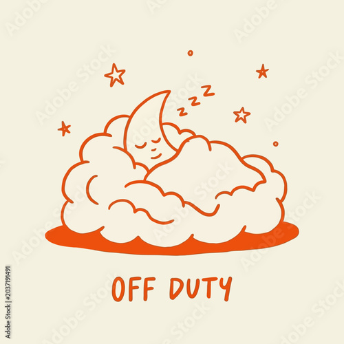 Tableau sur toile Sleepy Moon Character On Cloud.