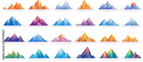 A versatile collection of colorful geometric mountain peaks for modern design and gaming projects.