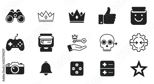 Set of icons for business, gaming, and lifestyle, vector graphic