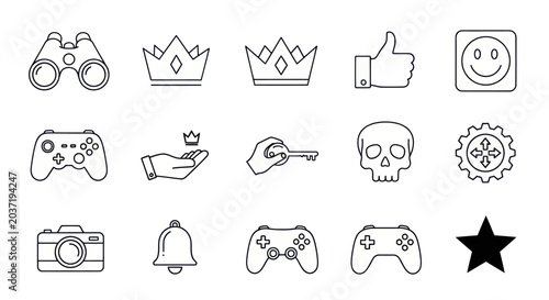 Set of Icons for Gaming, Social Media and Technology - Outline Style