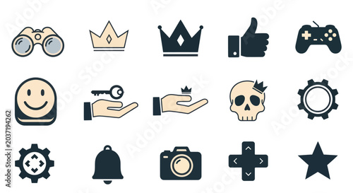Set of Icons for Gaming, Social Media, and Business Concepts